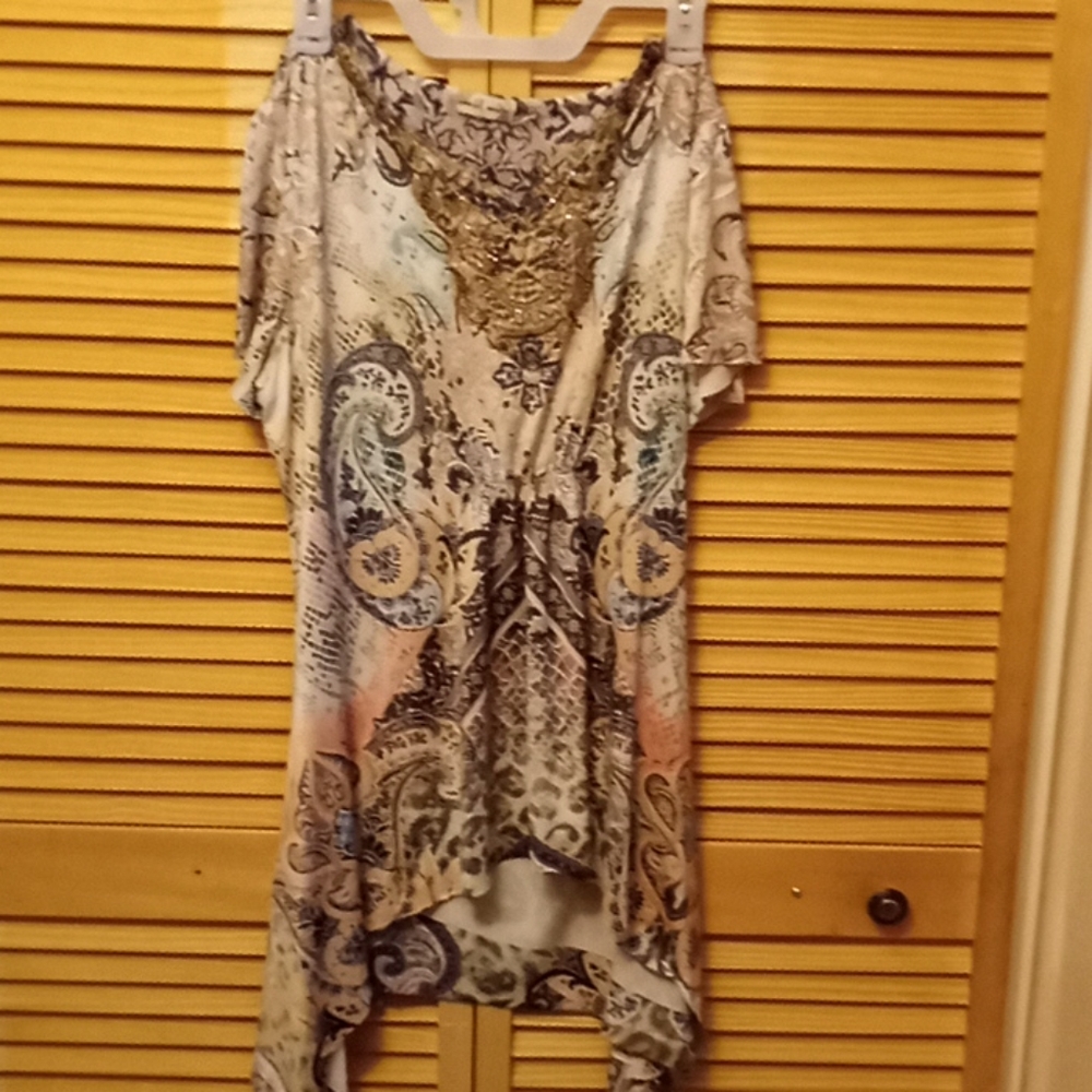 Cream & coffee patterned multicoloredblouse
